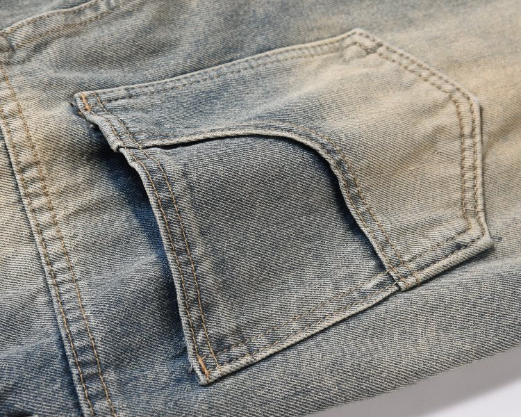 European And American Style Washed Pocket Stitching Zipper Slightly Flared Overalls