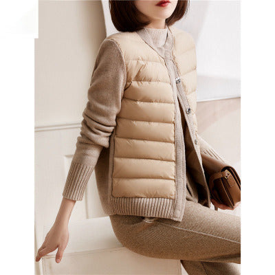 Simple Long-sleeved Knitted Women's Stitching Cotton Jacket