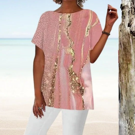 Casual Round Neck Short Sleeves Regular Pullover 3D Digital Printed T-shirt