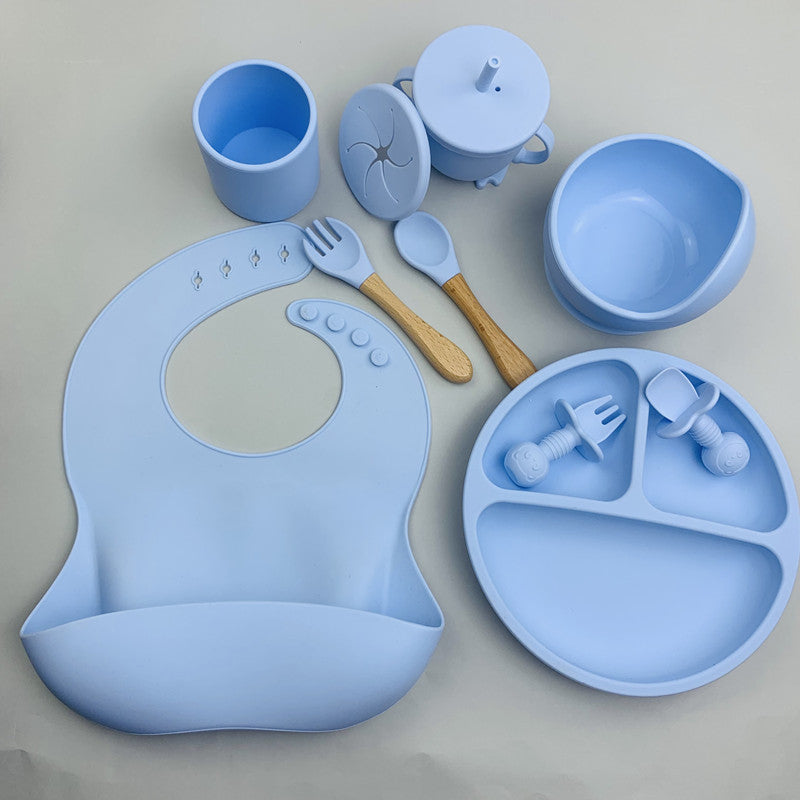 One Piece Complementary Food Feeding With Suction Cup And Silica Gel Bowl 9 Pieces