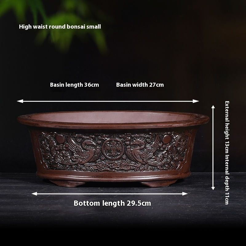 Banyan Flower Pot Purple Sand Relief Pachira Macrocarpa Welcome Pine Happiness Tree Ganoderma Old Pile Extra Large Ceramic Landscape Basin