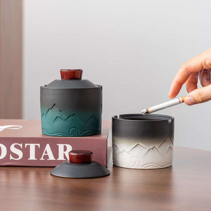 Household Prevent Fly Ash Ceramic Ashtray With Lid
