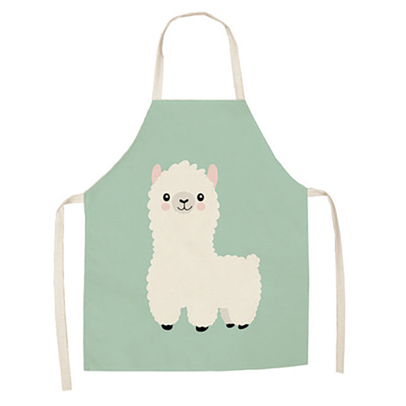 Cartoon Alpaca Cactus Cotton Linen Apron