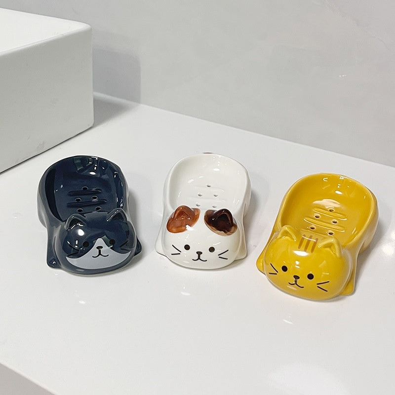 Japanese-style Sanhua Cat Ceramic Cat Soap Dish Bathroom