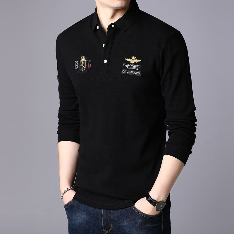 Casual Men's Long Sleeve T-Shirt Lapel Middle-aged