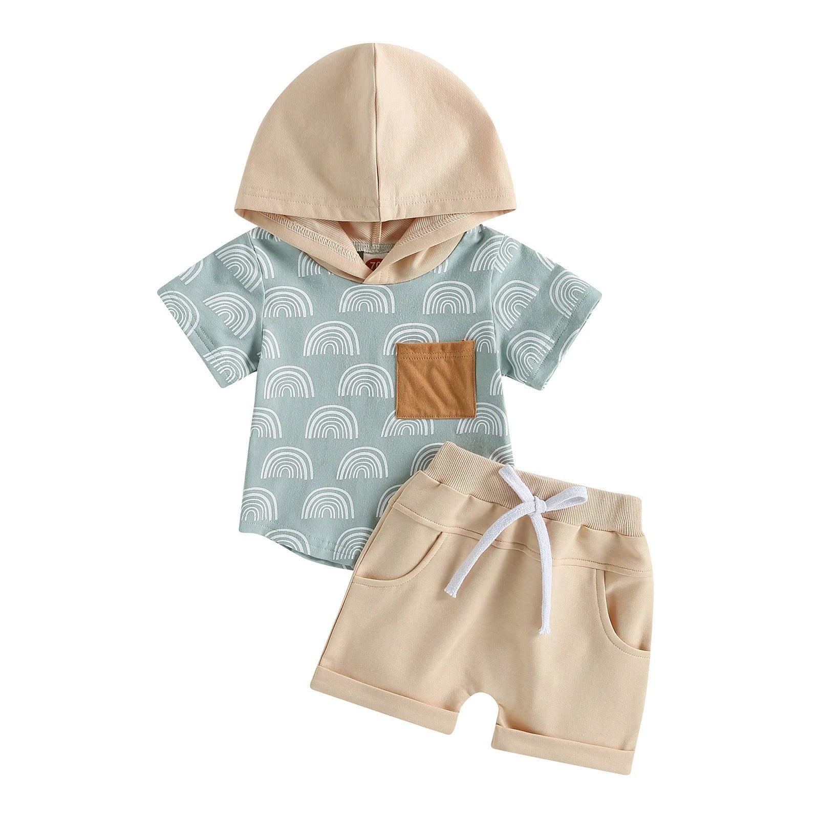 Boys' Fashion Printed Short-sleeved Shorts Suit