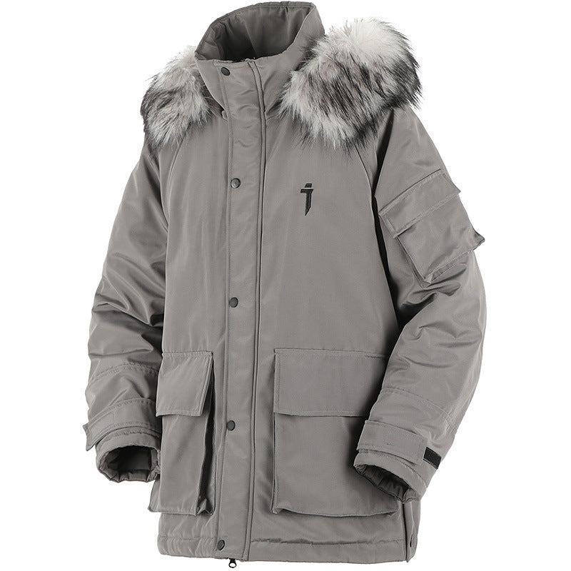 Mechanical Style Big Fur Collar Hooded Casual With Big Pockets Cotton-padded Jacket