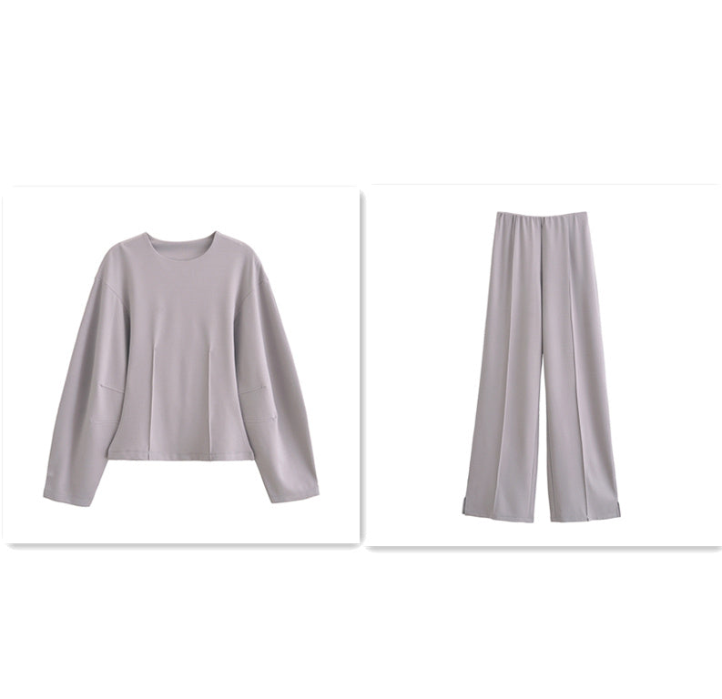 European And American Style Double-sided Cloth Round Neck Top Casual Pants