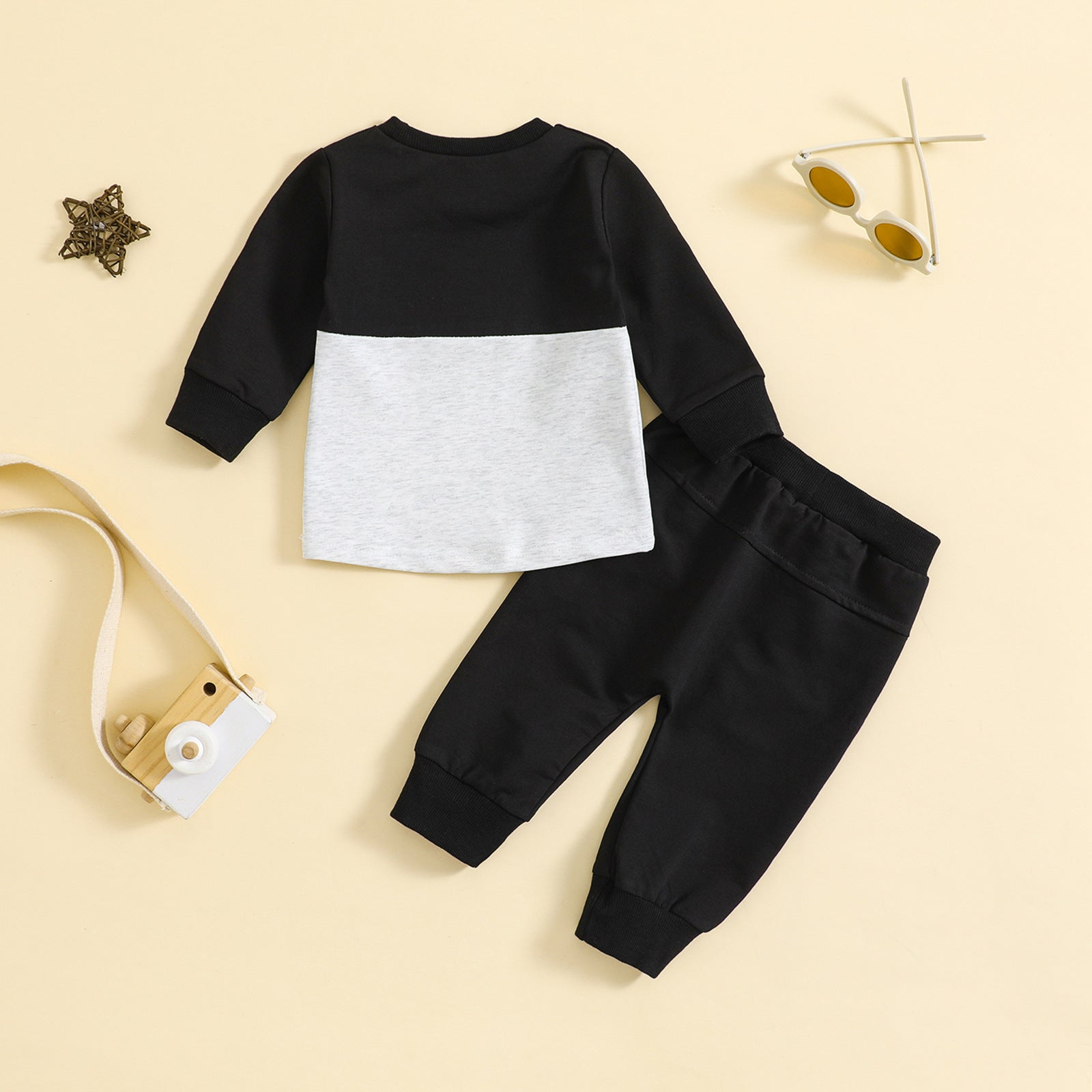 Children Color-block Crew Neck Long Sleeve Trousers Suit