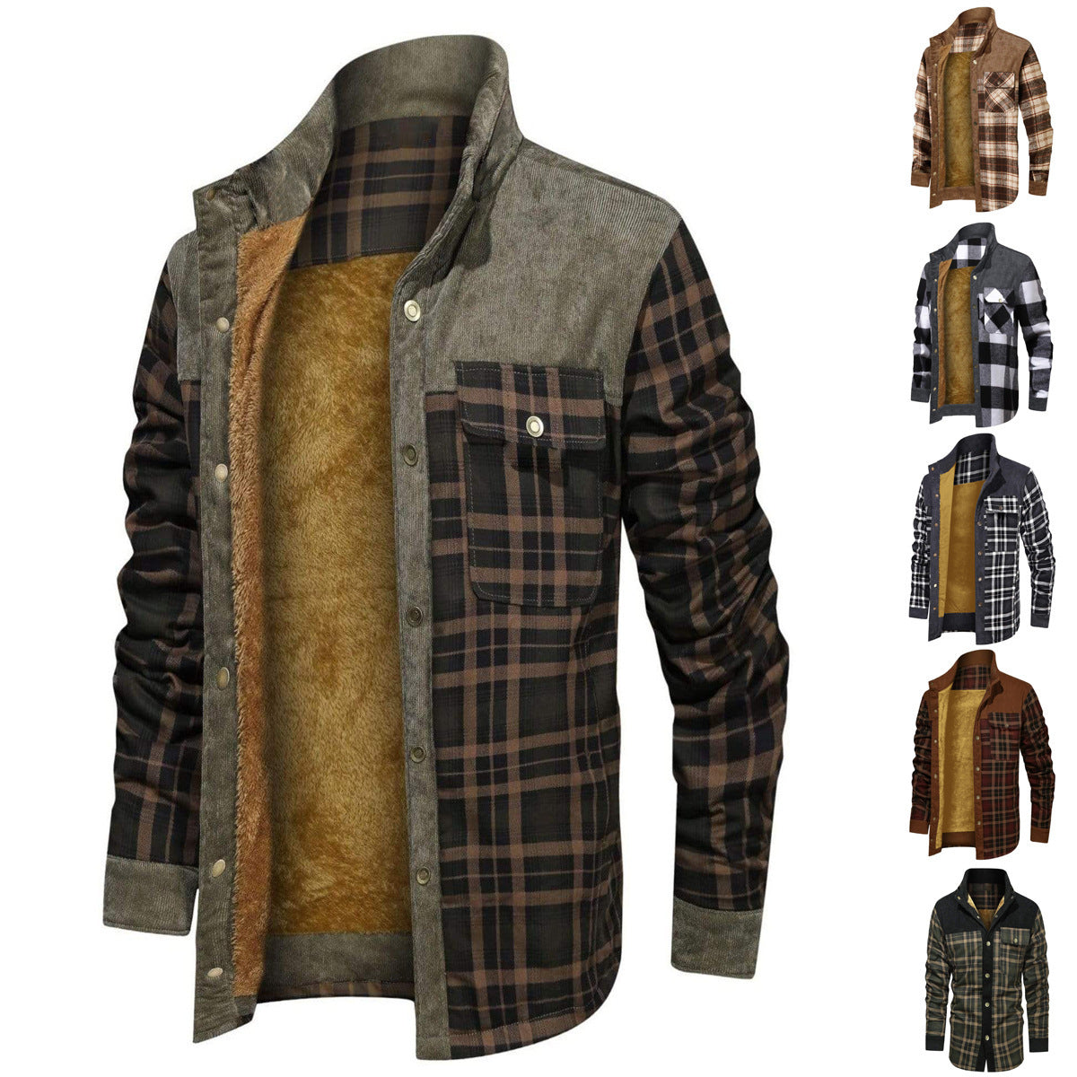 Thickened Wick Dragon Plaid Splicing Shirt Jacket
