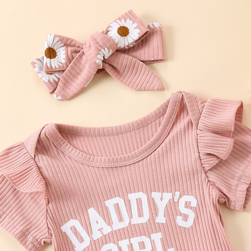 Flounced Sleeve Romper Drawstring Shorts Two-piece Set