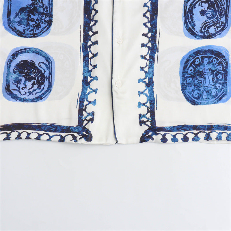 Summer Women's Printed Shirt Trousers Suit