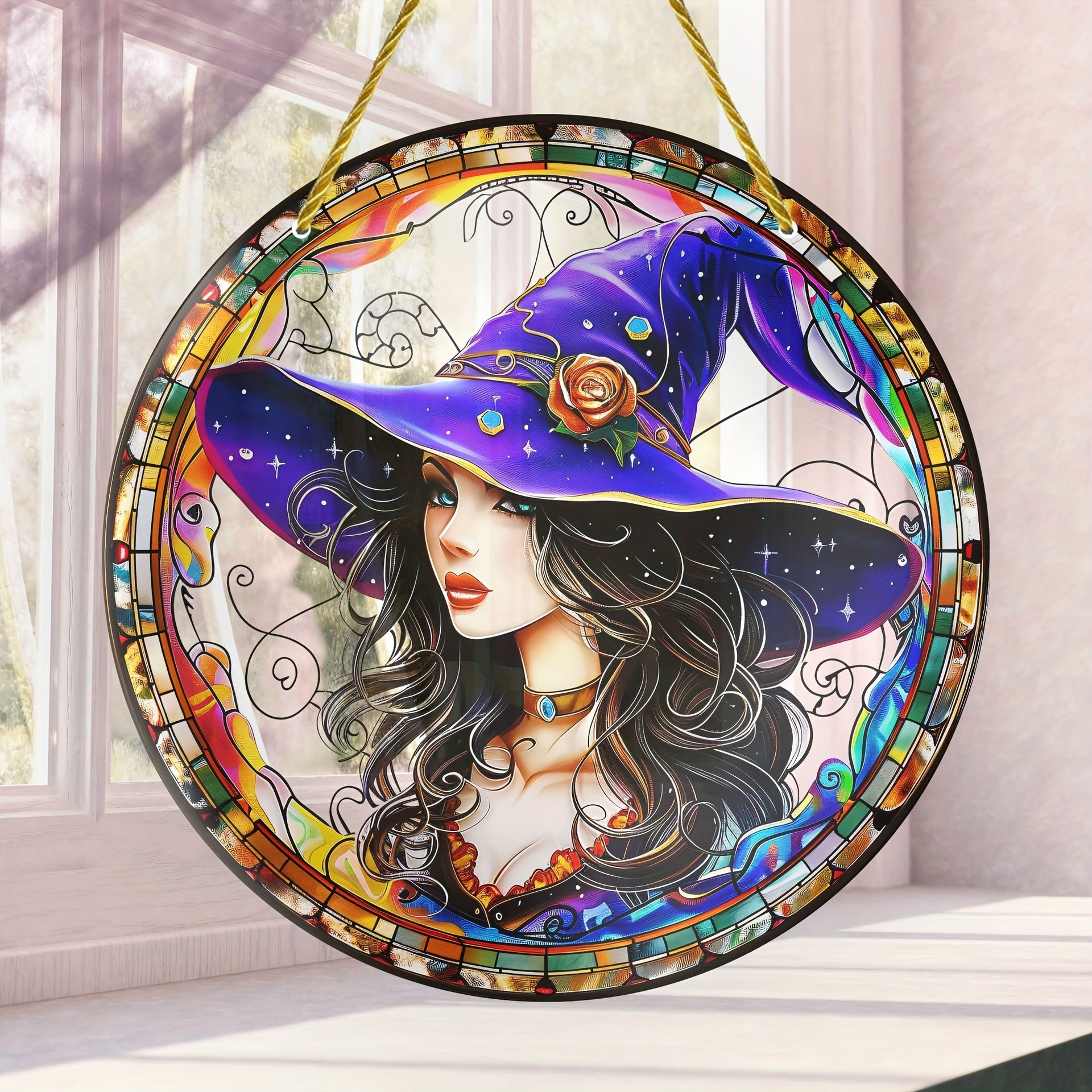 Acrylic Halloween Witch Pendant Color Disc Wall Decorations