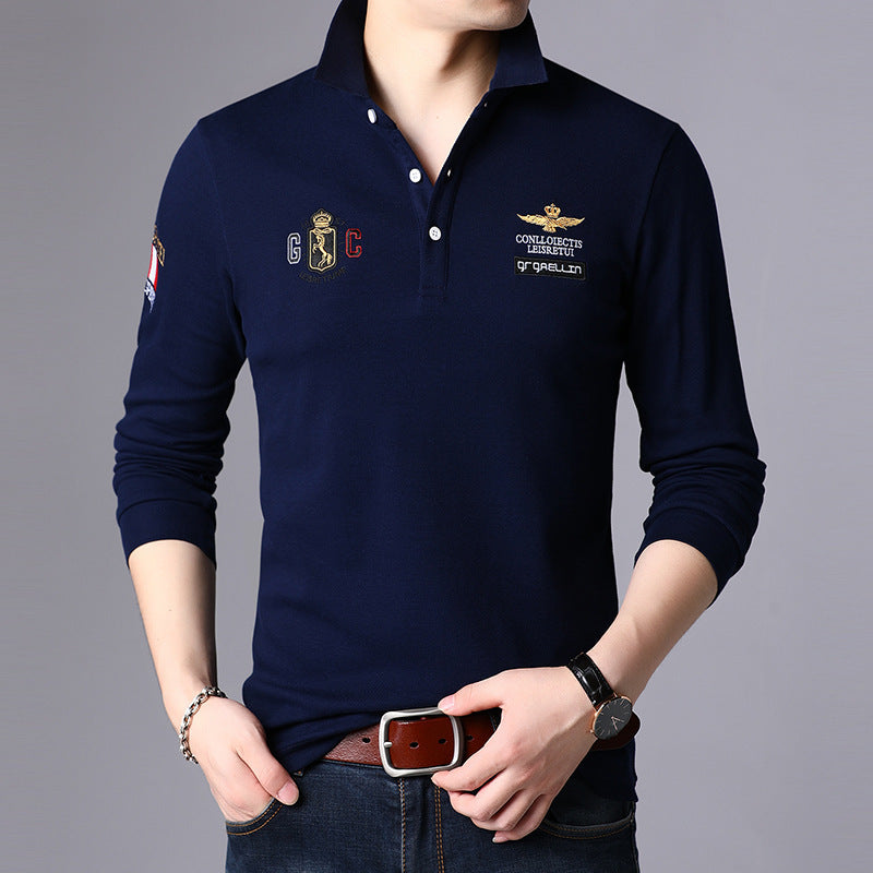 Casual Men's Long Sleeve T-Shirt Lapel Middle-aged