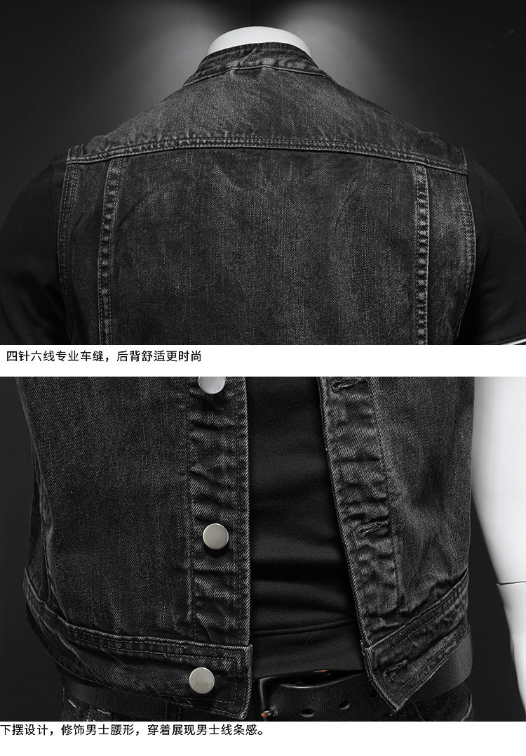 Harley Motorcycle Men's Uniform Black Stand-up Collar Plus Size Denim Vest