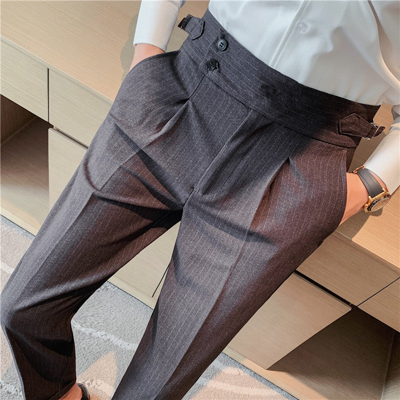 Men's Italian Striped Casual High Waist Business Casual Pants