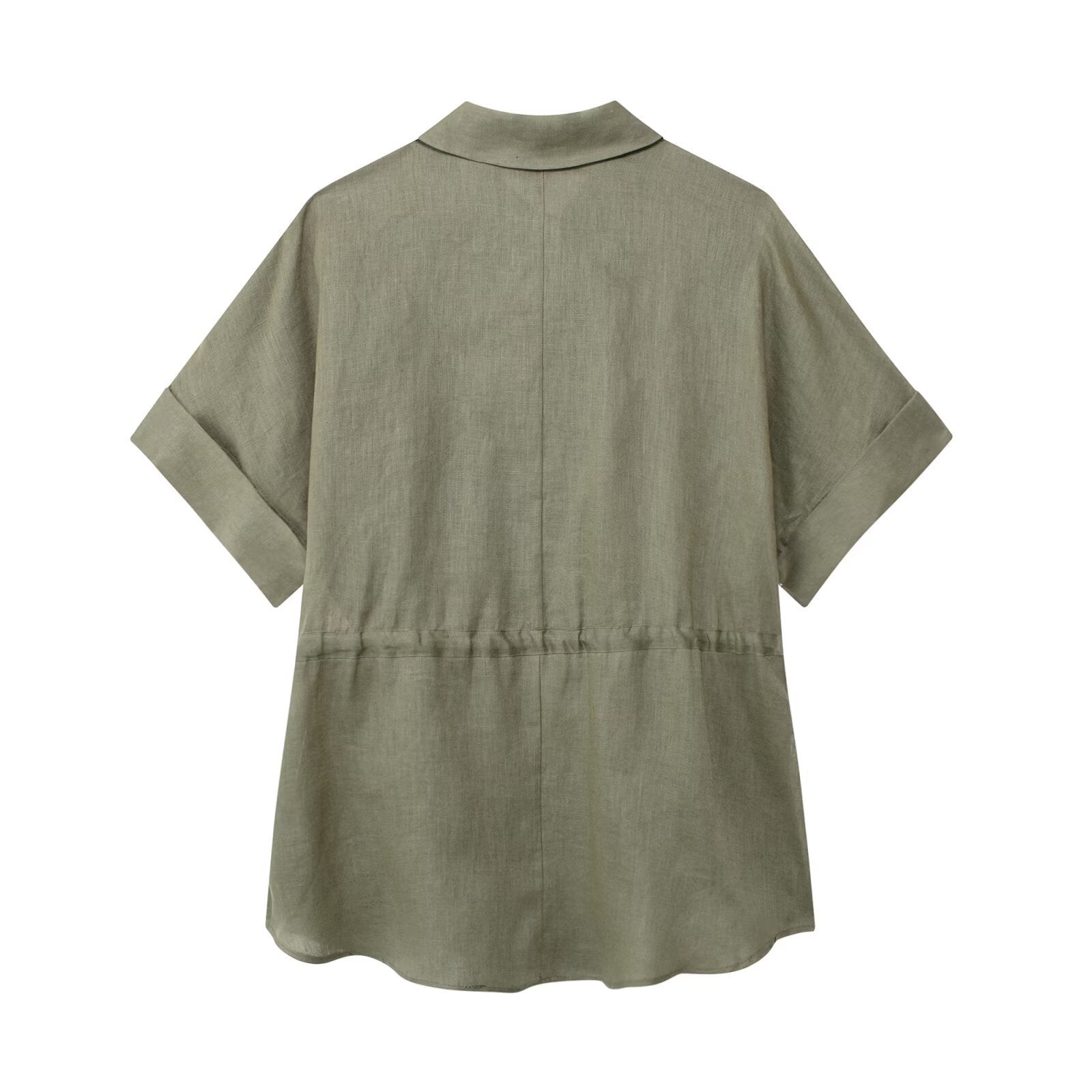 Europe And America Cross Border Women's Linen Adjustable Waist Shirt Straight-leg Pants Suit