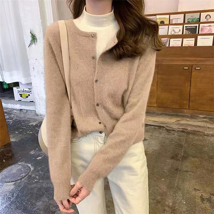 Fashion Round Neck Knitted Cardigan Loose-fitting Outerwear Sweater Coat