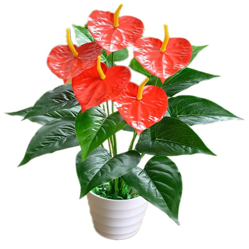 Artificial Green Plant 18 Head Anthurium Andraeanum Lind Flower Plastic Fake Flower Decorative Basin