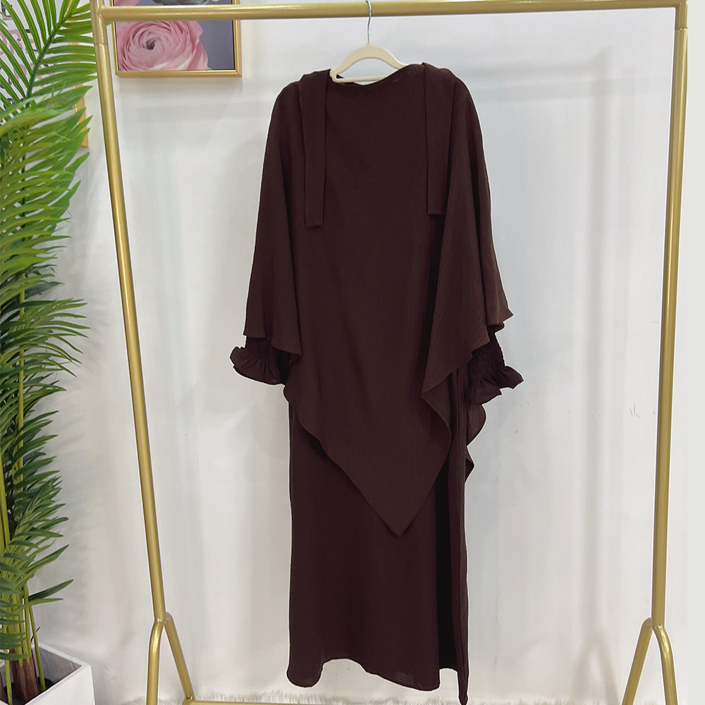 Dubai Turkey Solid Color Dress With Headscarf