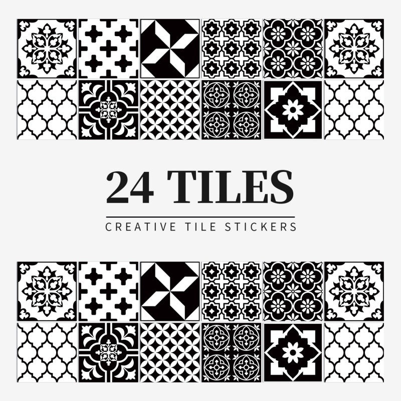24 Pieces Of Mandala Tile Self-adhesive Waterproof PVC Wall Stickers