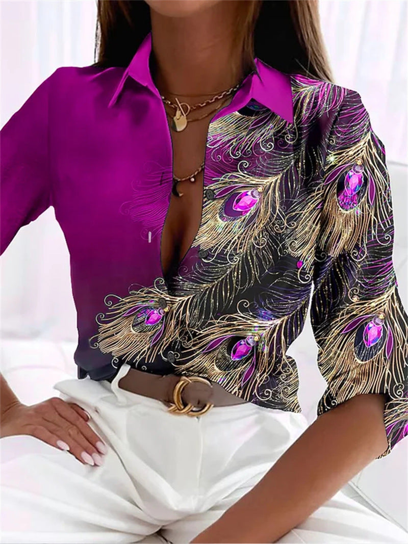 Jewel Feather 3D Digital Printing Long Sleeve Shirt