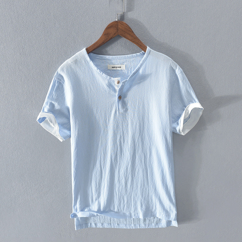 Youth Short Sleeve Popular Basic Solid Color Linen Summer Cotton Linen T-Shirt