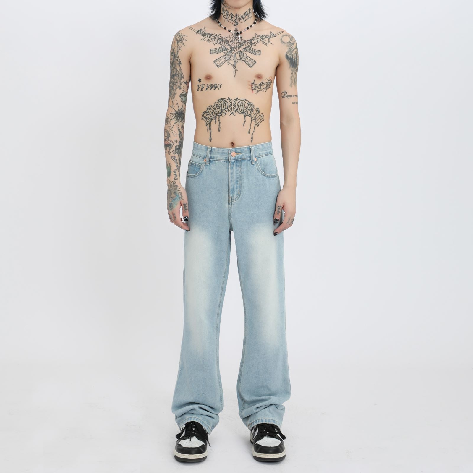 Ice Blue Jeans High Street Distressed Bootcut Trousers