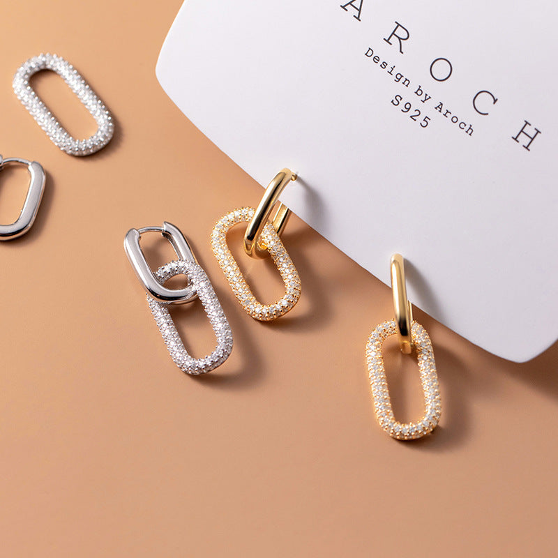 Design Sense Geometric Diamond-studded Ellipse One Type Two Ear Jewelry