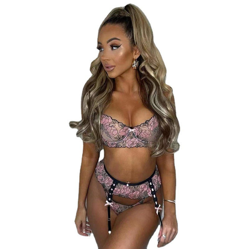 Flower Embroidery Personalized Garter Bow Three-piece Set