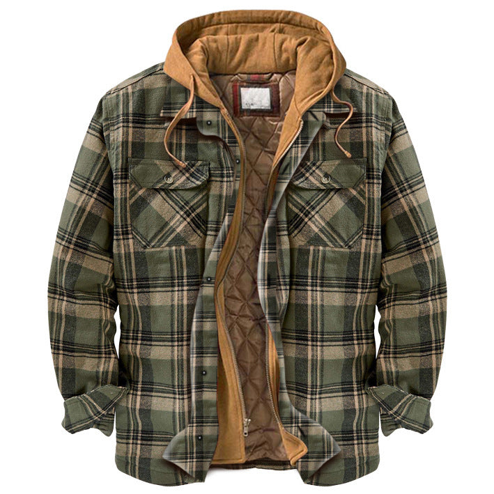 Thick Plaid Cotton Long-sleeved Hooded Shirt Jacket