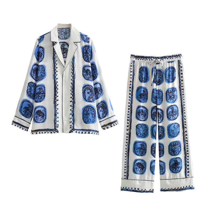 Summer Women's Printed Shirt Trousers Suit