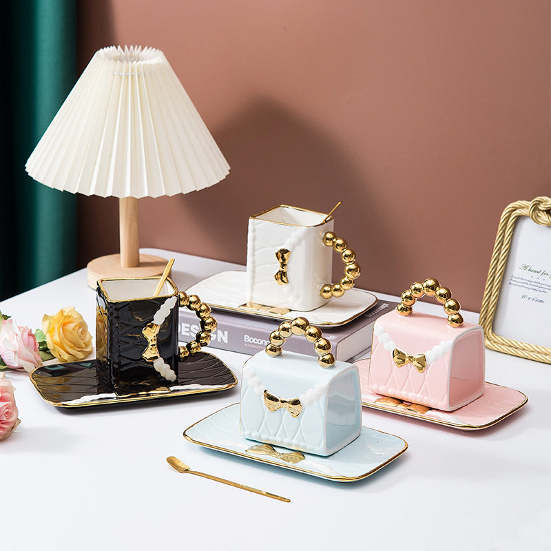 Beaded Bowknot Bag Modeling Cup Ceramic Mark Cup