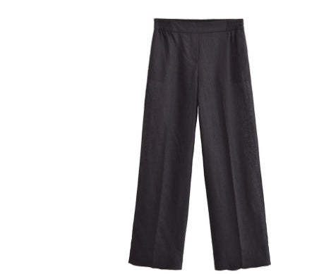 Europe And America Cross Border Women's Linen Adjustable Waist Shirt Straight-leg Pants Suit