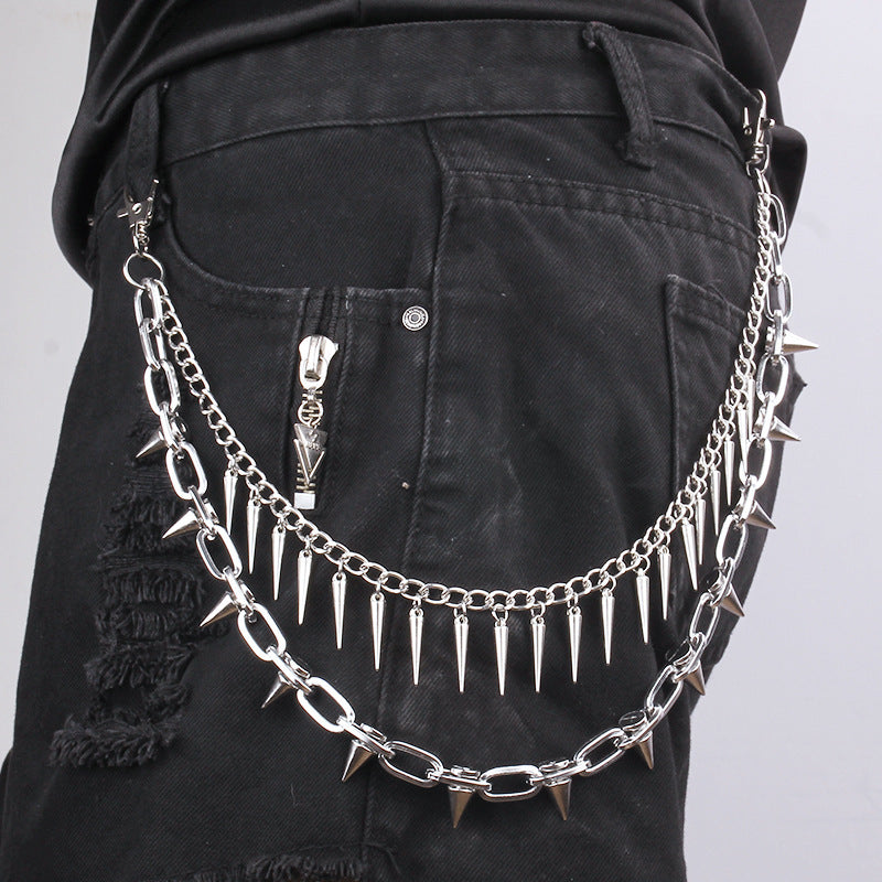 Rivet Chain Double Layer Phants Zipper Trendy Hip Hop Ornaments