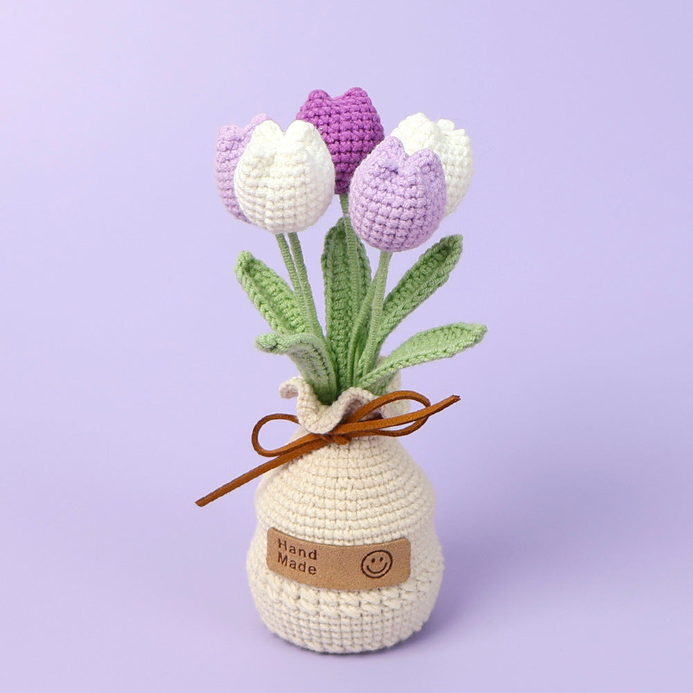 Finished Handmade Wool Woven Home Decoration Tulip Potted Plant