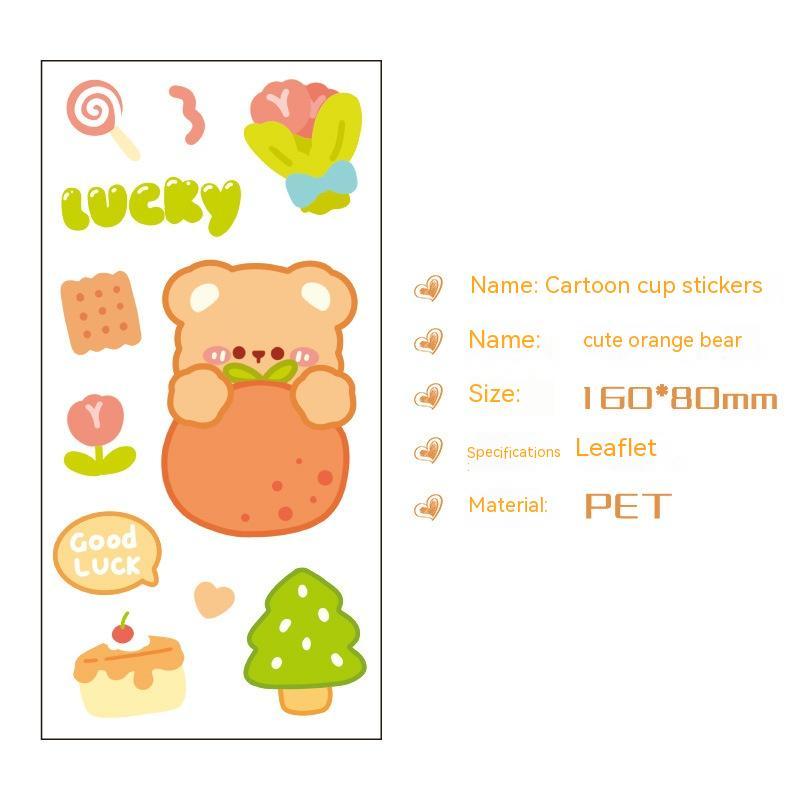 Cute Bear Clear Water Cup Stickers Children's Cartoon Korean Journal Material Mobile Phone Cup Decoration
