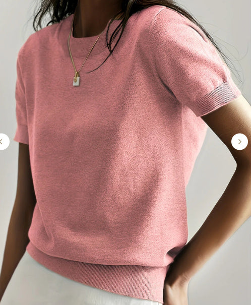 Simple Niche Round Neck Solid Color French Short Sleeve Sweater Sweater