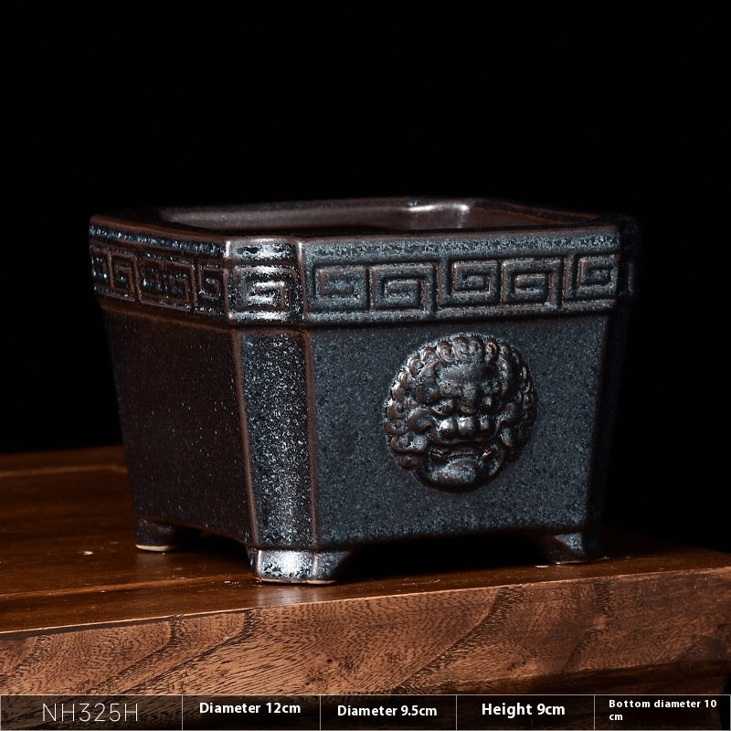 Retro Chinese Style Ceramic Flower Pot Square Creative