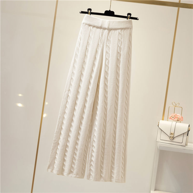 Cotton Vest Idle Style Knitted Sweater Wide Leg Pants Three-piece Set
