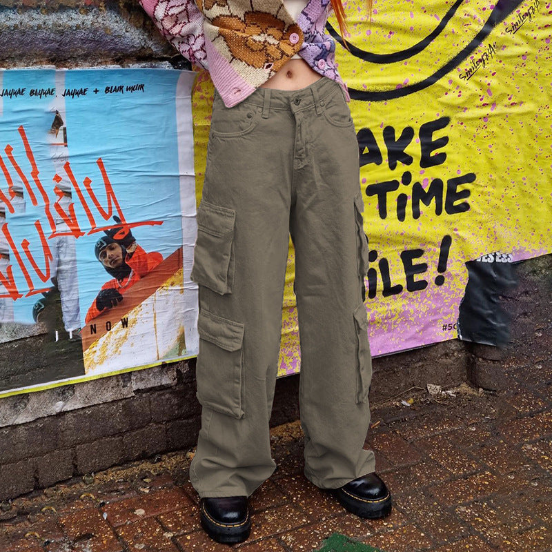 Multi-pocket Workwear Trousers Hipster Old Loose Wide Leg