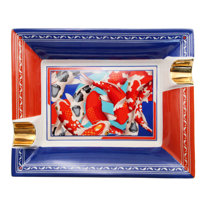 Fashion Creative Large Capacity Square Painted Ceramic Cigar Ashtray