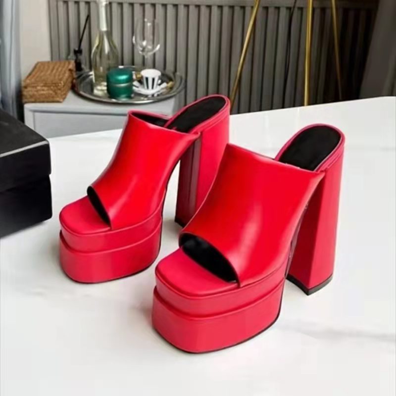 European And American New High-heeled Square Toe Shoes