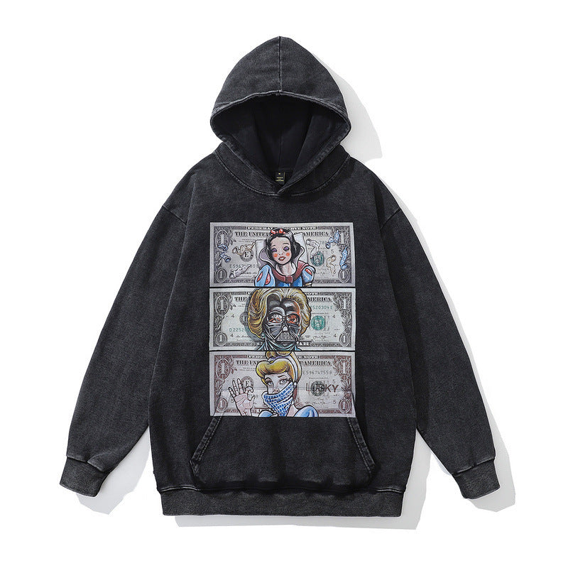American Hip-hop Worn Wash Hoodie Loose