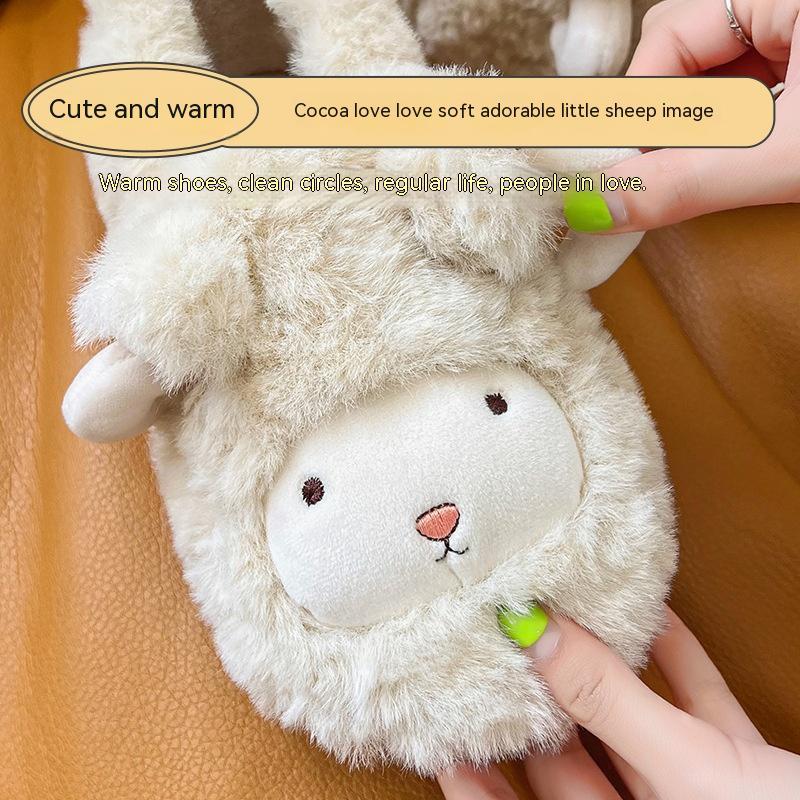 Cute Plush Thickened Ankle Wrap Cotton Slippers