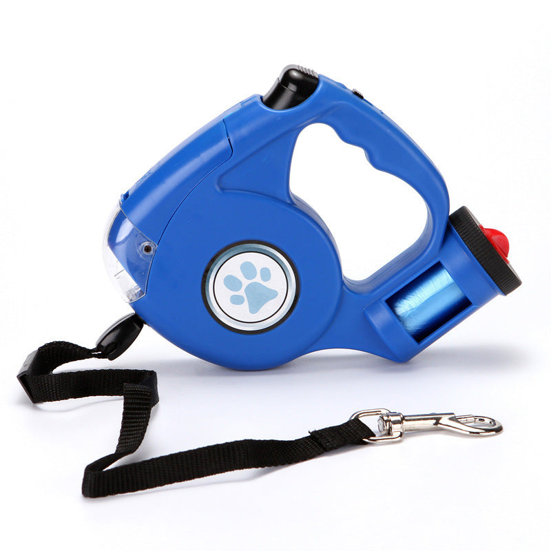 Retractable Dog Leash Equipped With Flashlight And Rubbish Bag Storage