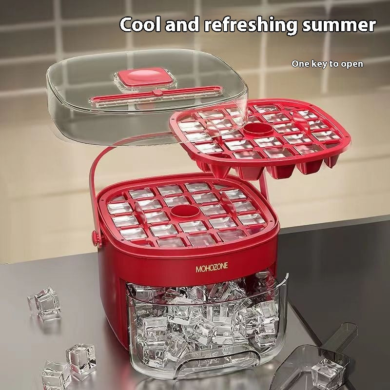 Press-type Convenient Outdoor Portable Ice Tray Large Capacity Ice Bucket 48 Extra-Large Ice Maker Food Grade Plastic Storage Tray Essential Kitchen Gadget