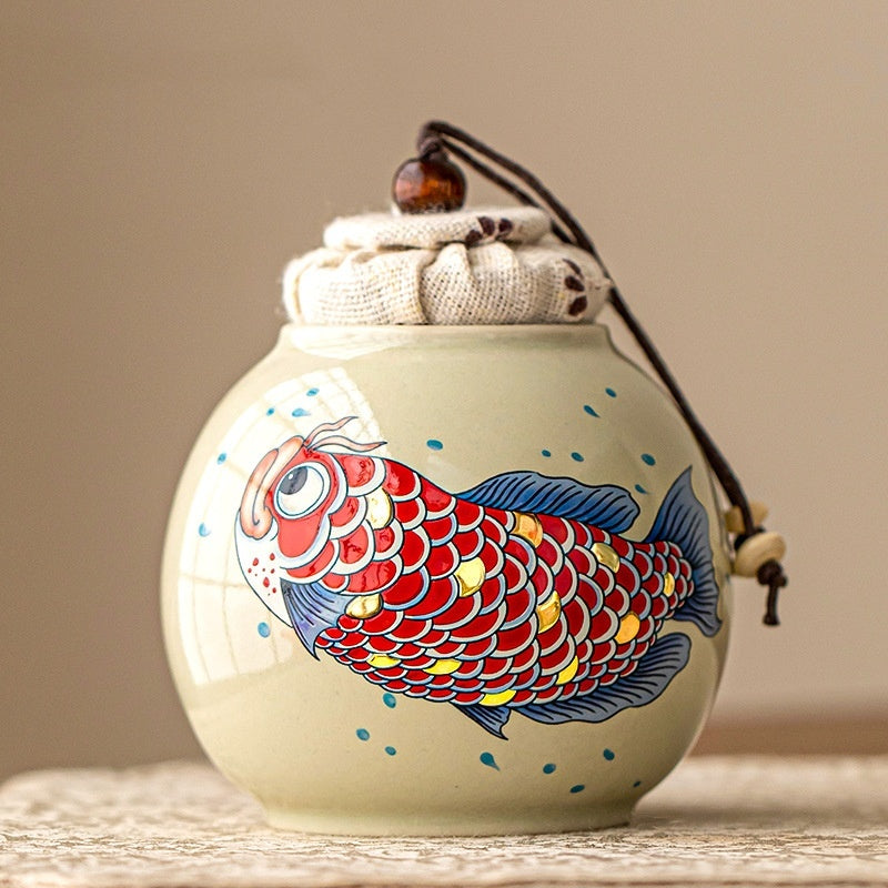 Ceramic Grass And Wood Gray Drawing JINLONGYU Small Tea Jar