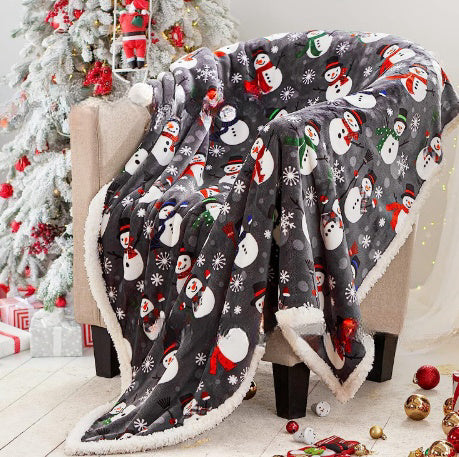 Christmas Printing Double Layer Thickened Fleece Cover Blanket