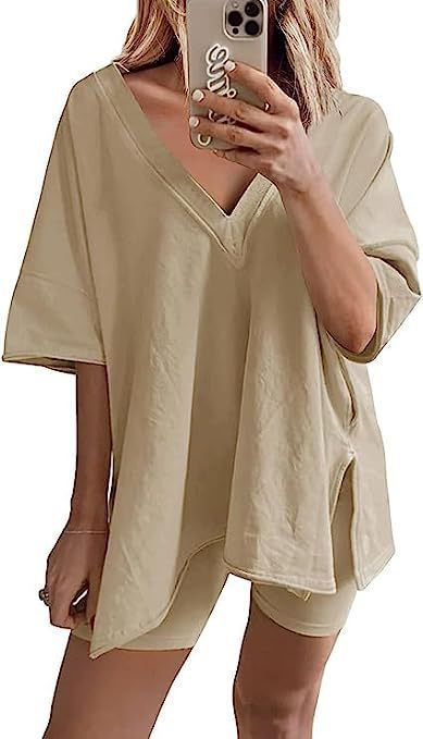 Women's Fashion Short Sleeve T-shirt High Waist Figure Flattering Shorts Casual Two Pieces